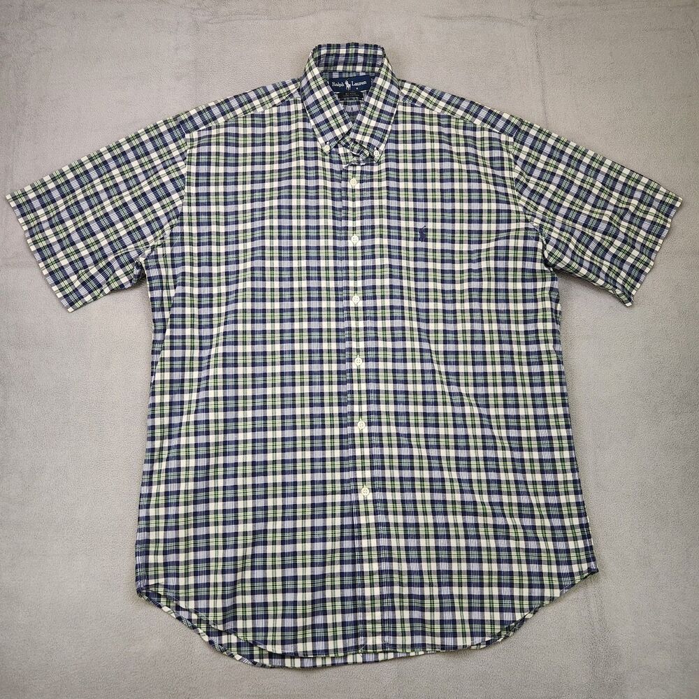 Vintage‎ Ralph Lauren Blake Button Down Shirt Men's M Short Sleeve Plaid Cotton